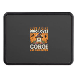 Corgi Halloween Witch Girl Vintage Horror Hitch Cover