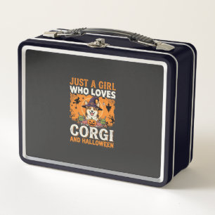 Corgi Halloween Witch Girl Vintage Horror Metal Lunch Box