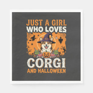 Corgi Halloween Witch Girl Vintage Horror Napkins