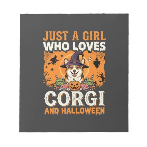 Corgi Halloween Witch Girl Vintage Horror Notepad