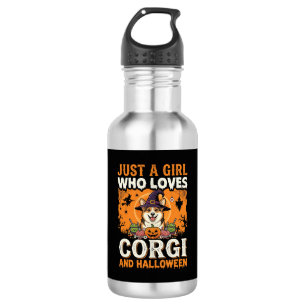 Corgi Halloween Witch Girl Vintage Horror Stainless Steel Water Bottle