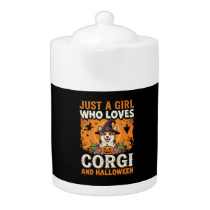 Corgi Halloween Witch Girl Vintage Horror Teapot