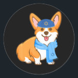 Corgi Hanukkah Funny Dog Lover Jewish Classic Round Sticker<br><div class="desc">Corgi Hanukkah Funny Dog Lover Jewish</div>