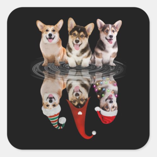 corgi happy christmas funny disguise dog square sticker