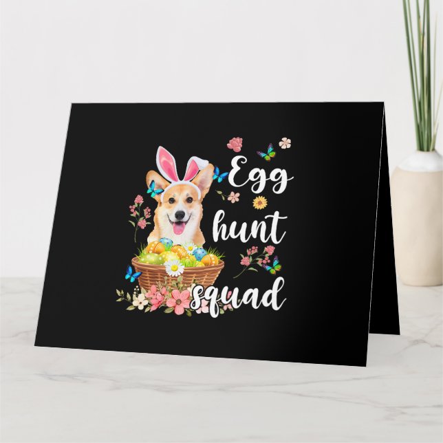Corgi Happy Easter Day Colorful Egg Hunt Squad Card (Front)