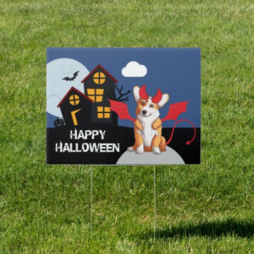 Corgi Happy Halloween Dog Cute Haunted House Yard Sign