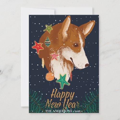 Corgi Happy New Year   Fun Pet Greeting Holiday Card