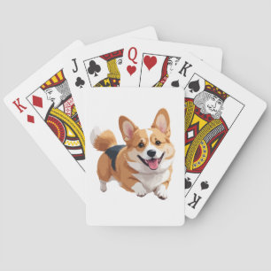 Corgi Happy Playful Fun Jumping In The Air Joyful Poker Cards