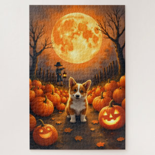 Corgi Harvest Moon Halloween Artwork Jigsaw Puzzle