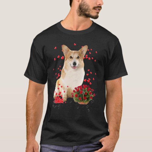 Corgi Hearts Balloons And Rose Basket Valentine's T-Shirt