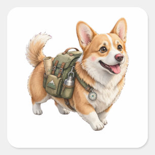 Corgi Hiking Adventure Watercolor Sticker Labels