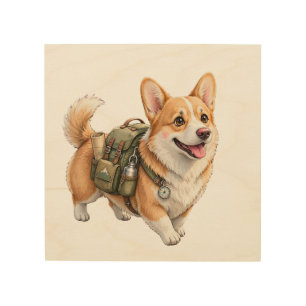 Corgi Hiking Adventure Watercolor Wood Wall Art