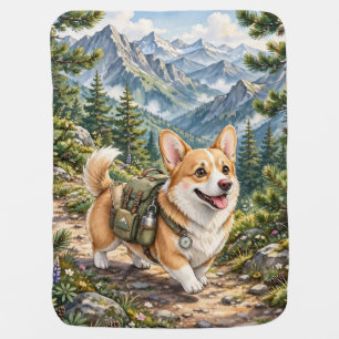 Corgi Hiking in Mountains Watercolor Baby Blanket