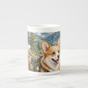 Corgi Hiking in Mountains Watercolor Bone China Mug