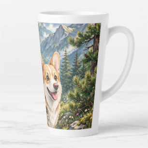 Corgi Hiking in Mountains Watercolor Latte Mug