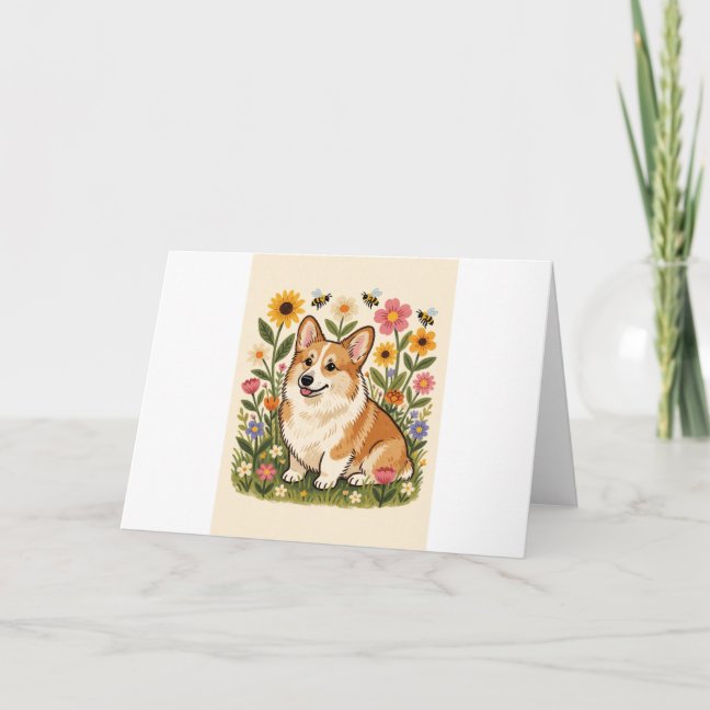 Corgi Honey Bee Garden Greeting Card