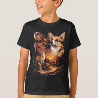 Corgi Howling To The Moon Vintage 90s Funny Dog T-Shirt