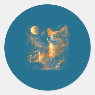 Corgi howling to the moon vintage 90s retro animal classic round sticker