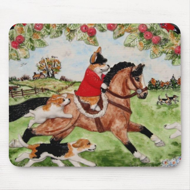 Corgi Huntsman Rides to Hounds Mouse Pad (Front)