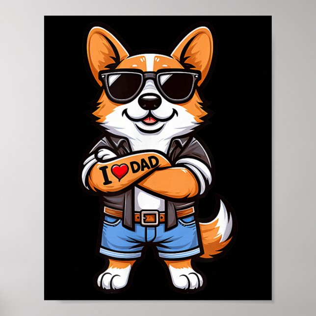 Corgi I Love Dad Funny Dog Tattoo  Poster (Front)