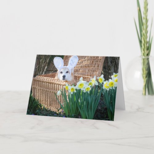 Corgi in a Basket Easter greeting card