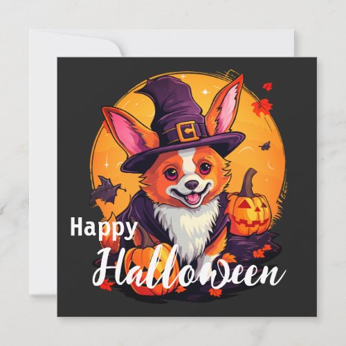 Corgi in a Halloween wizard costume Invitation