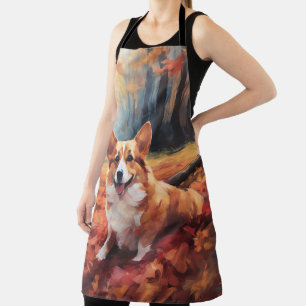Corgi in Autumn Leaves Fall Inspire Apron