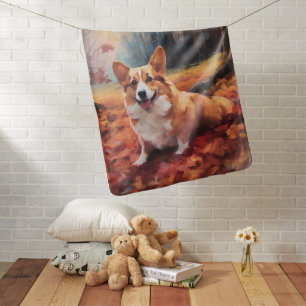 Corgi in Autumn Leaves Fall Inspire Baby Blanket