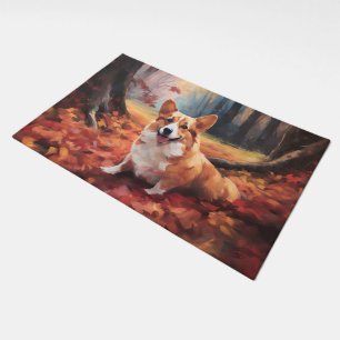 Corgi in Autumn Leaves Fall Inspire Doormat