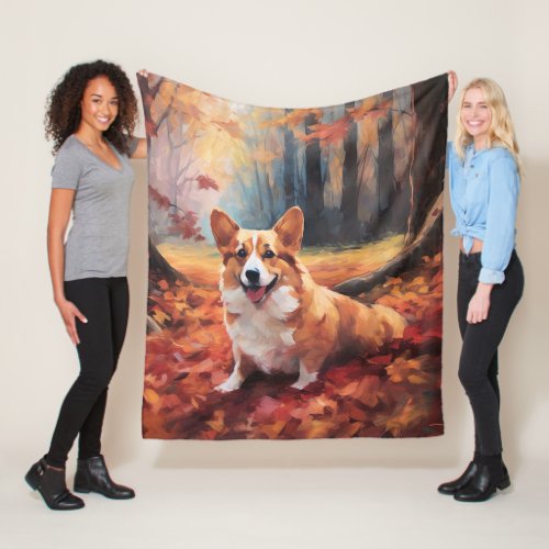 Corgi in Autumn Leaves Fall Inspire Fleece Blanket