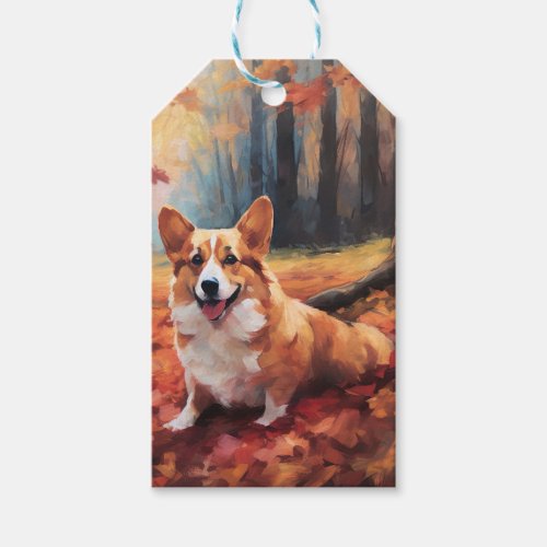 Corgi in Autumn Leaves Fall Inspire Gift Tags