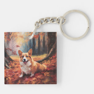 Corgi in Autumn Leaves Fall Inspire Keychain