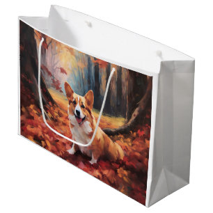 Corgi in Autumn Leaves Fall Inspire Large Gift Bag