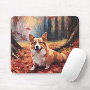 Corgi in Autumn Leaves Fall Inspire Mouse Pad