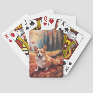 Corgi in Autumn Leaves Fall Inspire Poker Cards