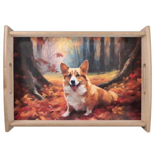 Corgi in Autumn Leaves Fall Inspire Serving Tray