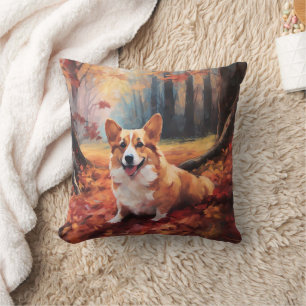 Corgi in Autumn Leaves Fall Inspire Throw Pillow