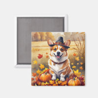 Corgi In Autumn Leaves Thanksgiving Art