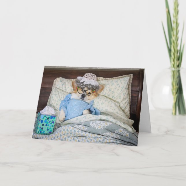 Corgi in Bed blank greeting card (Front)