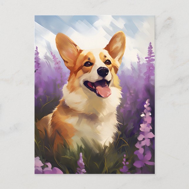 Corgi in Lavender field Postcard (Front)