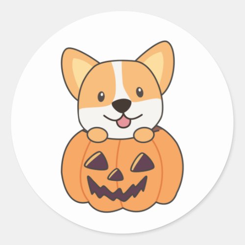 Corgi In Pumpkin Cute Dogs Happy Halloween Classic Classic Round Sticker