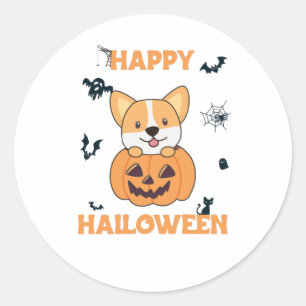 Corgi In Pumpkin Cute Dogs Happy Halloween Classic Round Sticker