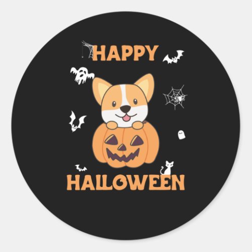 Corgi In Pumpkin Cute Dogs Happy Halloween Classic Round Sticker