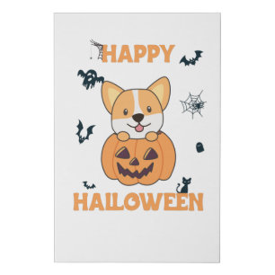 Corgi In Pumpkin Cute Dogs Happy Halloween Faux Canvas Print