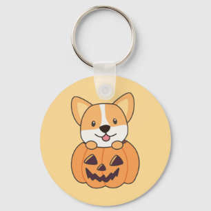 Corgi In Pumpkin Cute Dogs Happy Halloween Keychai Keychain