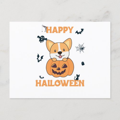 Corgi In Pumpkin Cute Dogs Happy Halloween Postcard