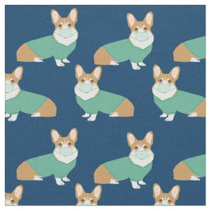 corgi in scrubs navy blue nurse fabric