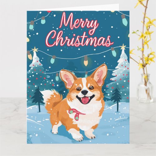 Corgi in Snow Christmas Card