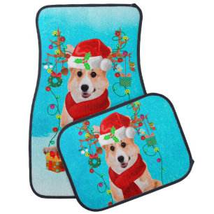 Corgi in snow with Christmas gifts Car Floor Mat