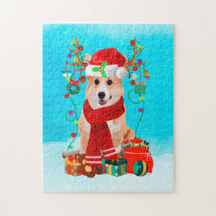 Corgi in snow with Christmas gifts Jigsaw Puzzle